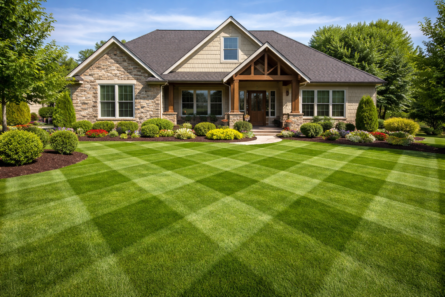 True American Landscape finished front lawn and landscaping work
